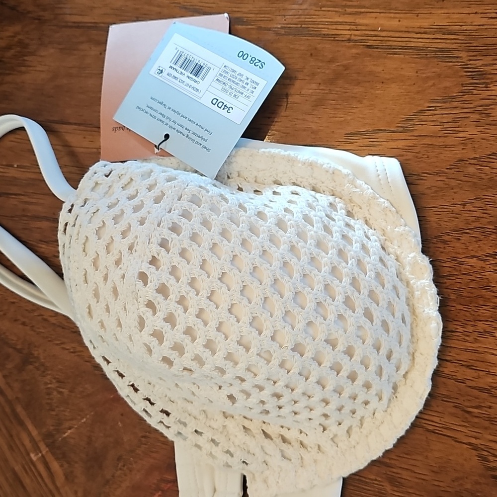 Cream Crochet Lace Bikini Bra Top BNWT 34 DD Boho Bohemian Beach Classic Suit - Picture 2 of 7
